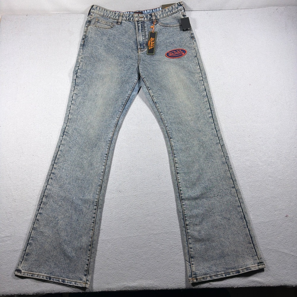 Von Dutch Jeans Men 32x36 Hazestone Wash Mist Straight Leg Blue Denim Pants Y2K